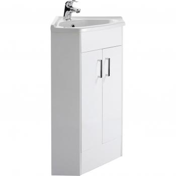 Nuie Mayford Gloss 2 Door Corner Vanity Unit and Basin | White | MDF | 555mm
