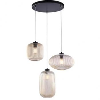 Sospensione 3 Luci Glamour con Binario e Vetro Soppito Ambra Plissettato