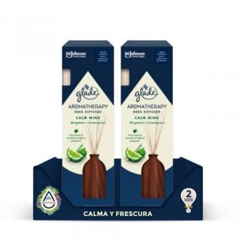 Ambientador de Varillas Aromaterapia Calm Mind [Bergamota & Hierba Limón] con Aceites Esenciales, 16 Varillas de Ratán, Duración Superior a 90 Días, Pack de 2 Unidades