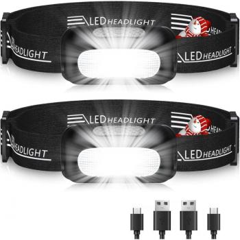 Lampada Frontale Pro – Pack de 2 – 3 Modes LED, IPX4, Angle Ajustable 60°
