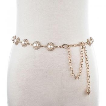 Gold Imitation Pearl and Crystal Waist Chain for Women