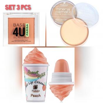 Pack de Cosméticos 3 en 1 Parisa: Bálsamo, Rubor y Polvo