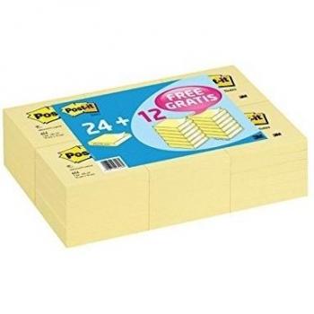 Pack 24+12 GRATIS, notas Post-It, 76x76 ref: 654 Clásicas