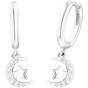 Lillifee Silber 925 Kinder Ohrringe Creolen mit Halbmond und Stern Zirkonia