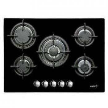 Cata 08046403 Gaskochfeld 70 cm – 8 mm schwarzes Glas, Wok‑Brenner