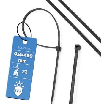 Collier de Serrage en Plastique 4,8x450 Noir UV (100 pièces) EDO777812