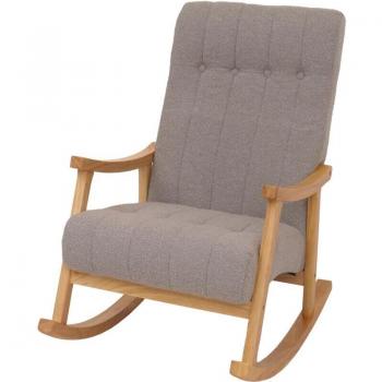 Relax‑Schaukelstuhl HHG 862 – Grauer Bouclé‑Sessel aus Holz, 450 g/m², Naturgestell