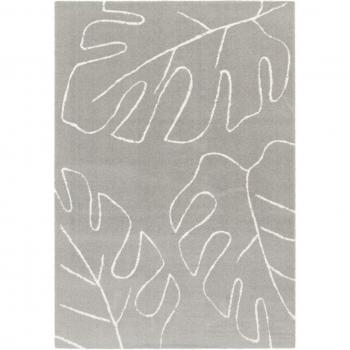 Tapis de Salon Écru et Gris Clair Motif Feuille