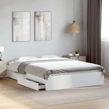 White Double Bed Frame with Drawers 160x200 cm