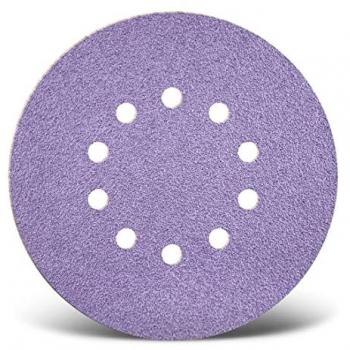 Disques abrasifs auto-agrippants G240, 225 mm, 10 trous, Violet, pour ponceuses à plâtre, Mix céramique (Lot de 25)