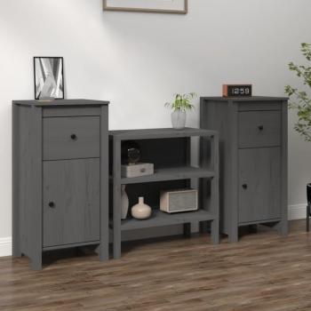 Komode 2 pz Grigie 40x35x80 cm in Legno Massello di Pino