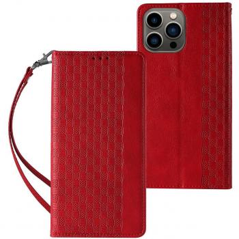 IPhone 14 Pro Max Red Wallet Case with Magnetic Closure and Lanyard