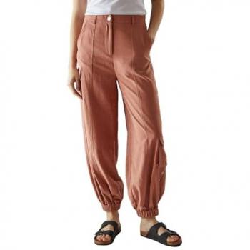 Rust‑Colored Peach Satin Utility Cargo Trousers – Women’s Size 12