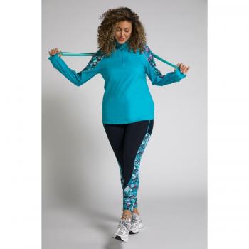 Plus Size Long Sleeve Reflective Detail Top, Turquoise, Size 36/38, Polyester/Spandex