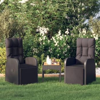 Black Poly Rattan Reclining Garden Chairs with Cushions 2 pcs