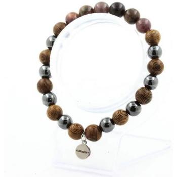 Rubino Mogok & Hematita in Legno – Bracciale Artigianale
