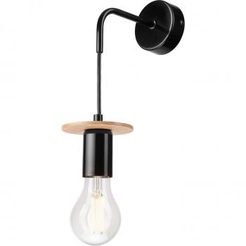 Black and Light Wood Wall Light with 1x E27 Bulb