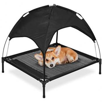 Lettino per Cani Rialzato con Tetto Parasole, 88x90x81 cm, Nero
