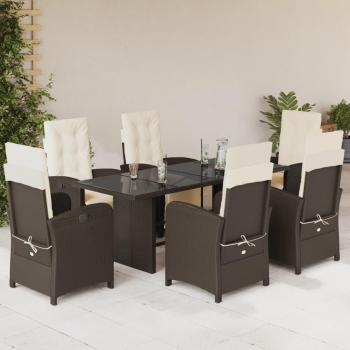 VidaXL Patio Furniture, 7 Piece Set, Dining Table and Chairs, Brown Rattan