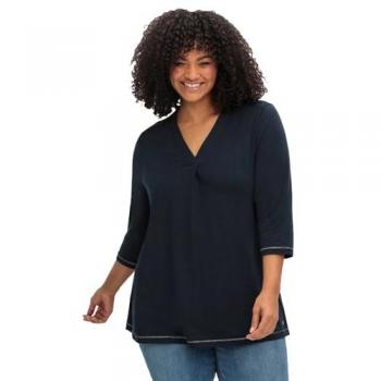 Sheego 3/4-Arm-Shirt in tiefblau, leichte A-Linie, Gr. 44/46