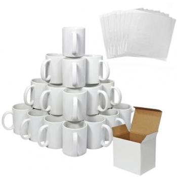 72-Pack 11oz White Sublimation Mugs with Boxes & 10 Transfer Sheets