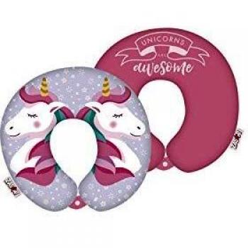 Coussin de nuque Licorne 28 cm rose/bleu