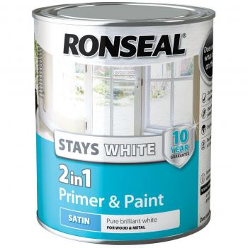 Ronseal Stays White Satin 2 in 1 Paint 750ml