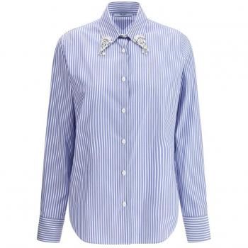 Prada Women's Blue Poplin Shirt with Rhinestones