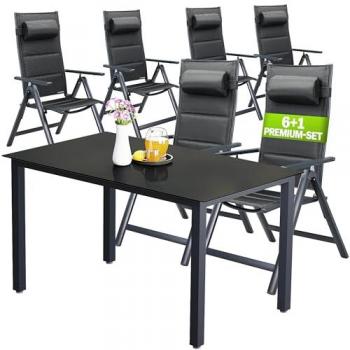 Salon de jardin Bern 6 chaises pliantes avec table réglable Anthracite