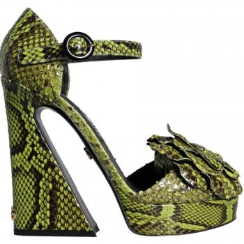 Green Exotic Leather Ankle Strap Heels Sandals