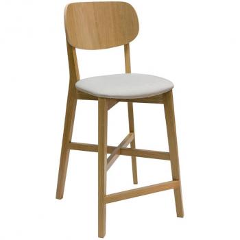 Producto Miliboo: taburete de cocina de roble macizo y tela beige LUCIA, altura 65 cm