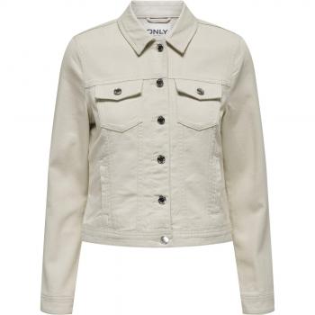 ONLY Damen Jeansjacke Tia Colored Übergangsjacke mit Knopfleiste 15318398 Pumice Stone 34