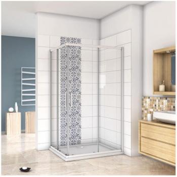 Mampara de Baño Angular con Puertas Deslizantes en Cristal de 5 mm, Perfil Gris Mate – 90x80x185 cm