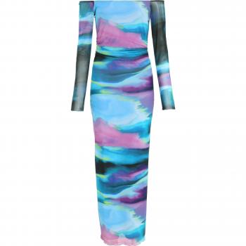 Quiz Women's Blue Abstract Print Mesh Midaxi Dress