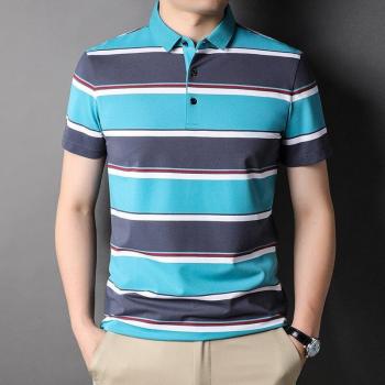 Men's Short Sleeve Striped Polo Shirt 95% Cotton