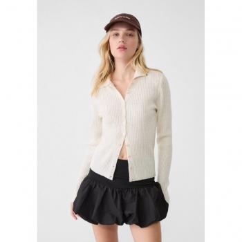 Maglia a Pizzo Stradivarius Polo Cardigan S Vaniglia