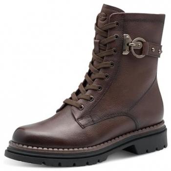 Women’s Infinity Leather Tamaris Brown Combat Boot – Lace‑Up Zip, 6