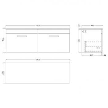 Athena 1200mm Wall Hung Vanity Unit with Carrera Marble Worktop and Soft Close Drawers