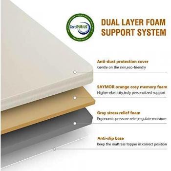 SAYMOR Memory Foam Mattress Topper (4 Feet, 3 Inches Thick, Extra Pressure Relief) with Long-Lasting Restful Sleep