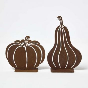 Brown Pumpkin & Squash Duo – Premium Steel Garden Accents – Homescapes