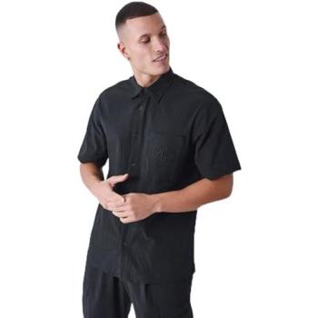 Camicia a maniche corte Project X Paris crinkle, tasche in nero