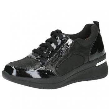 CAPRICE Basket Noir Mélange Cuir Textile Talon Compensé P.36