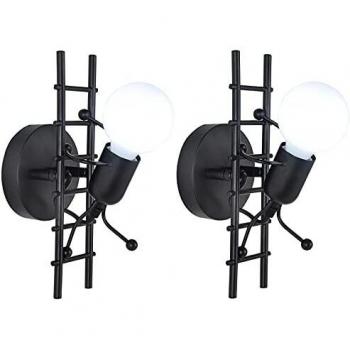 2PCS Applique Murale Humanoïde Intérieure E27 Moderne Noir