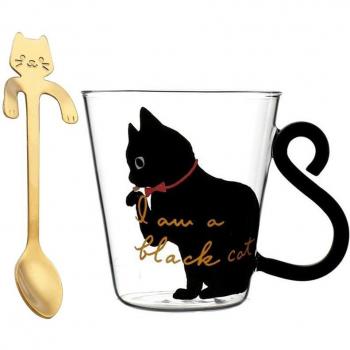 Hitzebeständige Katzen Milch Tasse mit Löffel