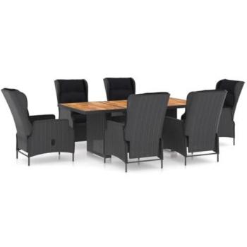 Ensemble de mobilier extérieur 7 pièces en résine tressée avec coussins gris foncé