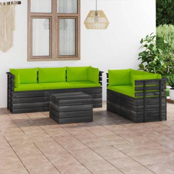 Set de salon de jardin 6 pcs en palettes avec coussins en bois de pin