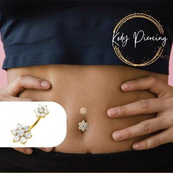 Piercing per Ombelico Doppio Fiore in Cristallo Placcato Oro Giallo 18K