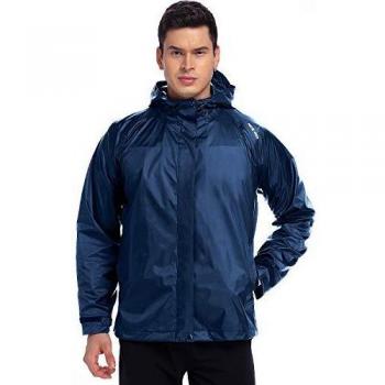 Veste de pluie imperméable zippée à l'avant pour hommes et femmes (Bleu, M)