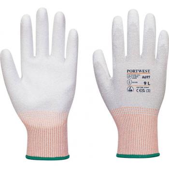 Gants à Paume Enduites PU ESD – Lot de 12 – Couleur Grise/Blanche – Taille M – Portwest