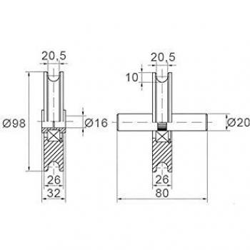Roue gorge U pour portail 20mm